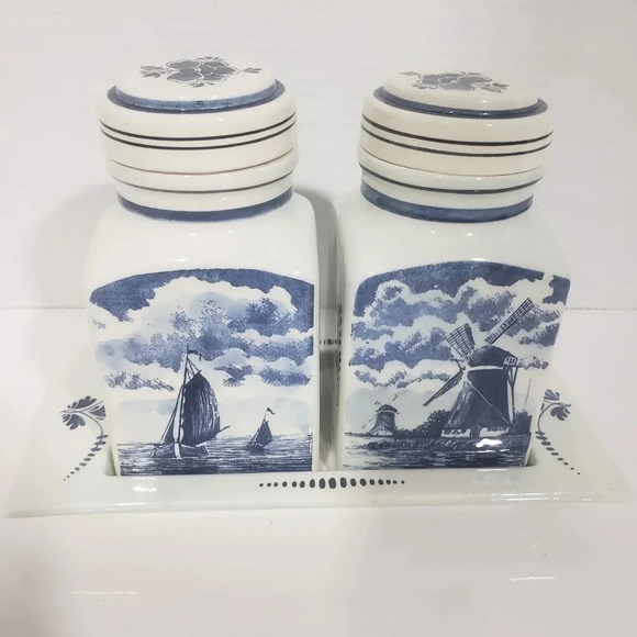Vintage Delft Blauw Blue/White  Canister/Spice Jar Set. - Picture 2 of 12